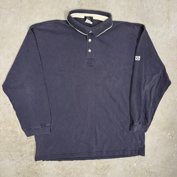Vintage BMW Lifestyle Long Sleeve Polo Shirt 100% Cotton Blue XXL - Picture 2 of 5